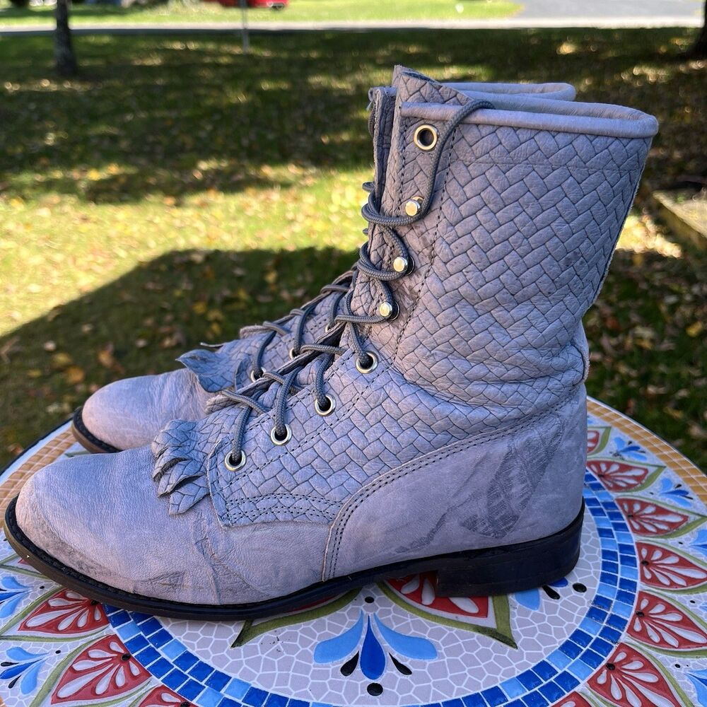 Vintage Capezio Kiltie Lace-Up Boots Women’s 8 Narrow USA Made 1442 Blue-Gray - Picture 4 of 9